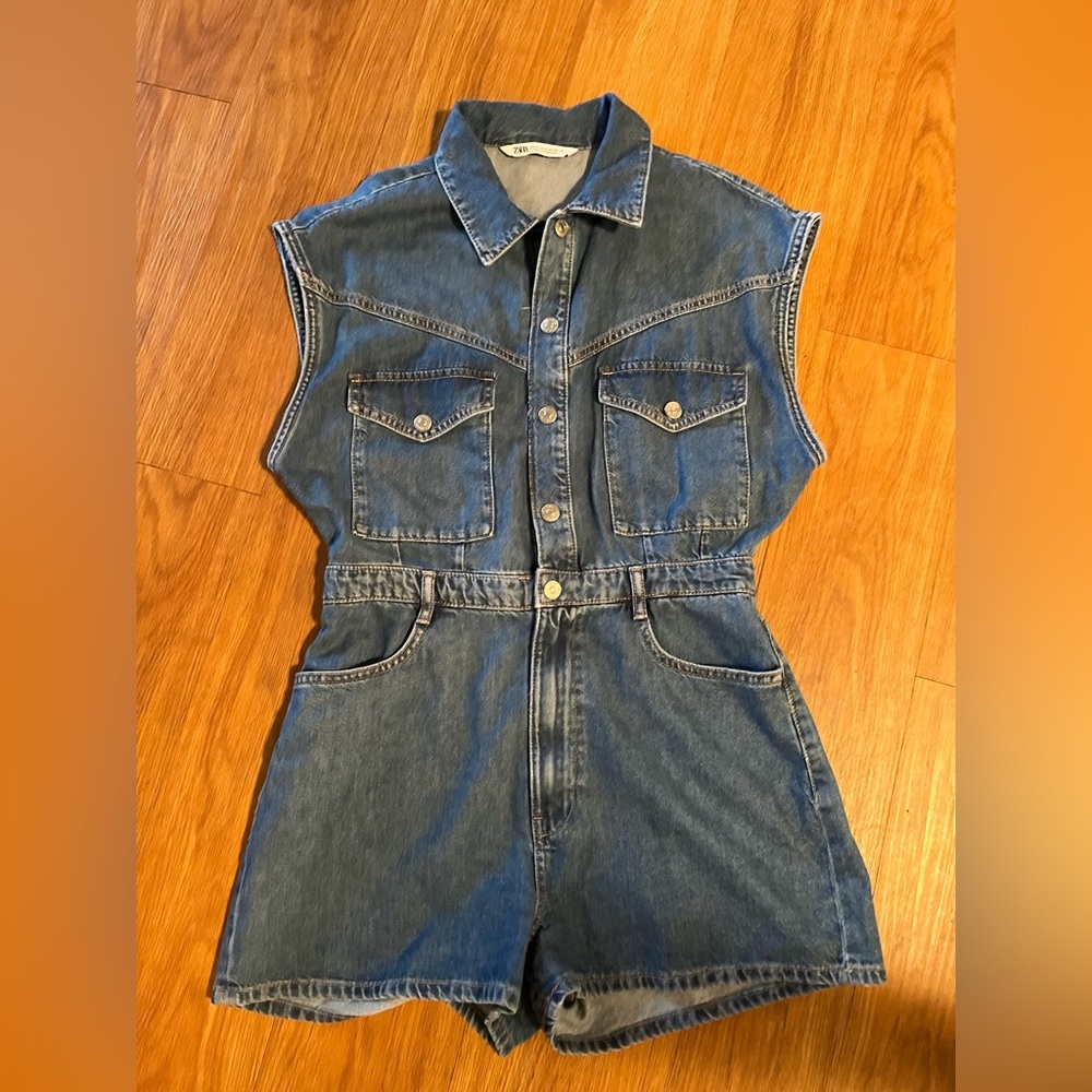 Denim Zara shorts romper